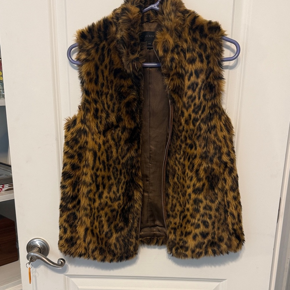 J. Crew Leopard Print Faux Fur Vest